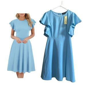 Blue Ruffle Sleeve Dress